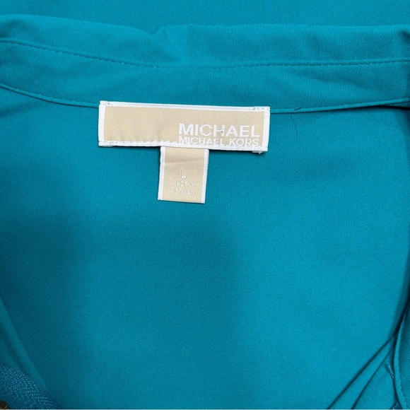 Michael Kors Teal Blue Green Zip Blouse Gold Detail Size Large - Picture 5 of 7